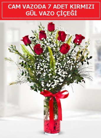 Cam vazoda 7 adet kırmızı gül çiçeği  Sivas online çiçekçi , çiçek siparişi 