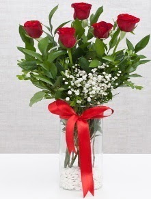 cam vazo içerisinde 5 adet kırmızı gül  Sivas çiçek siparişi vermek 