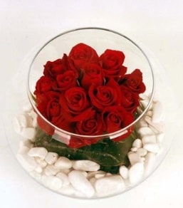 Cam fanusta 11 adet kırmızı gül  Sivas İnternetten çiçek siparişi 